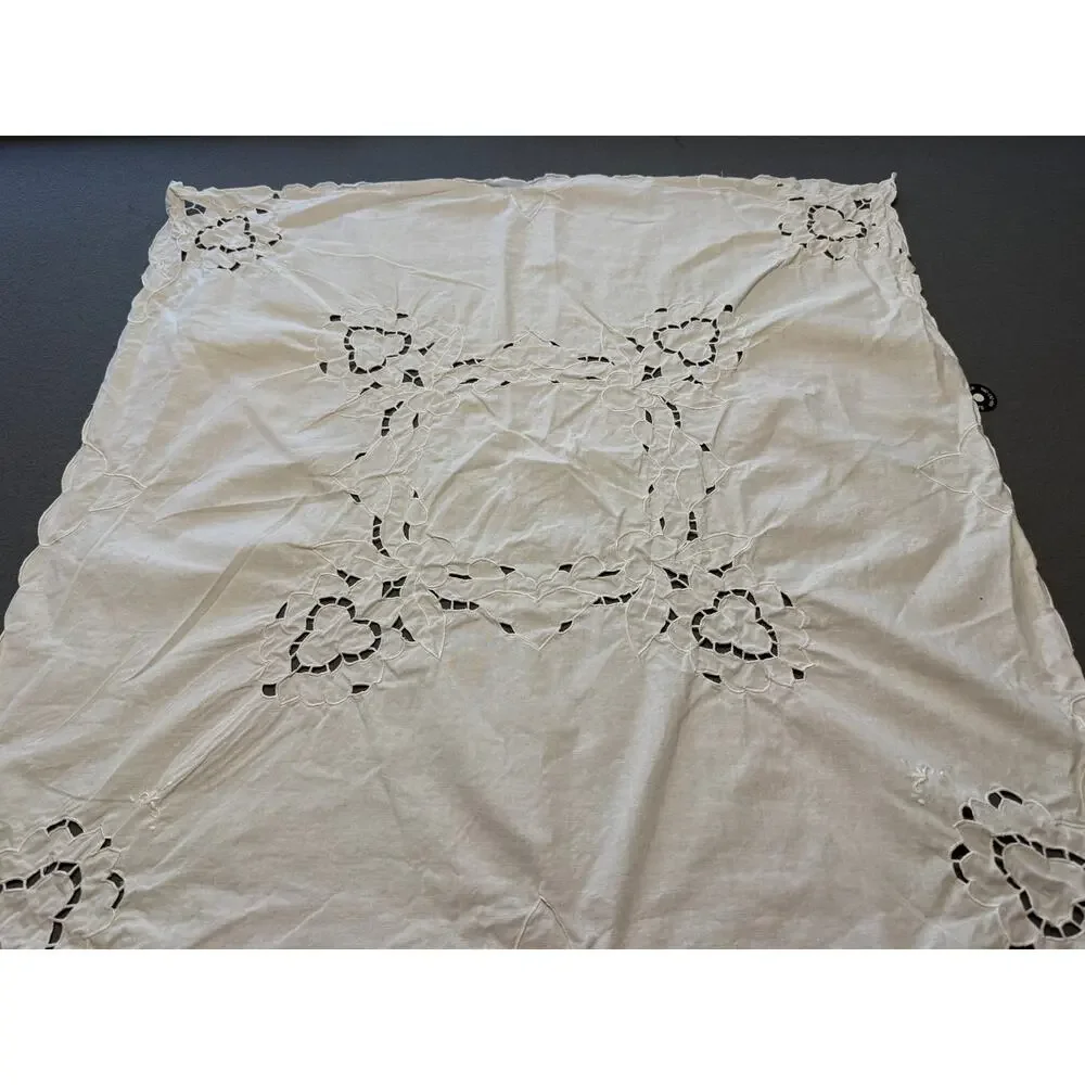 Vintage Battenburg Lace White Cutwork Small Square Tablecloth Cottagecore 30x30
